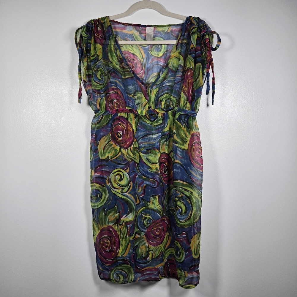 Vintage Avon Watercolor Floral Sheer Swimsuit Cover Up Dress Size Medium